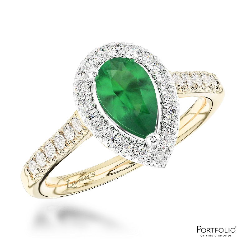 custom silver rings for women -Cluster 0.61ct Emerald Yellow Gold/Platinum Ring