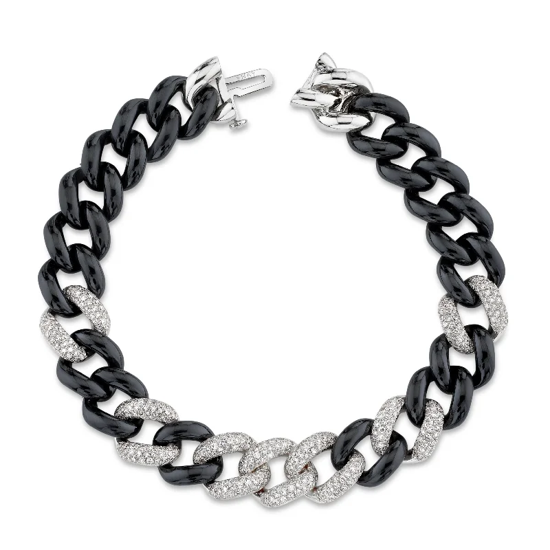 women’s gemstone bracelets -DIAMOND 7 PAVE & BLACK CERAMIC ESSENTIAL LINK BRACELET