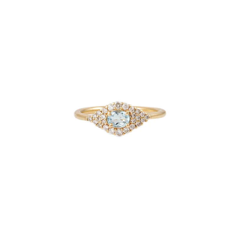 designer rings for women -SMALL PAVE AQUAMARINE CENTER EYE RING