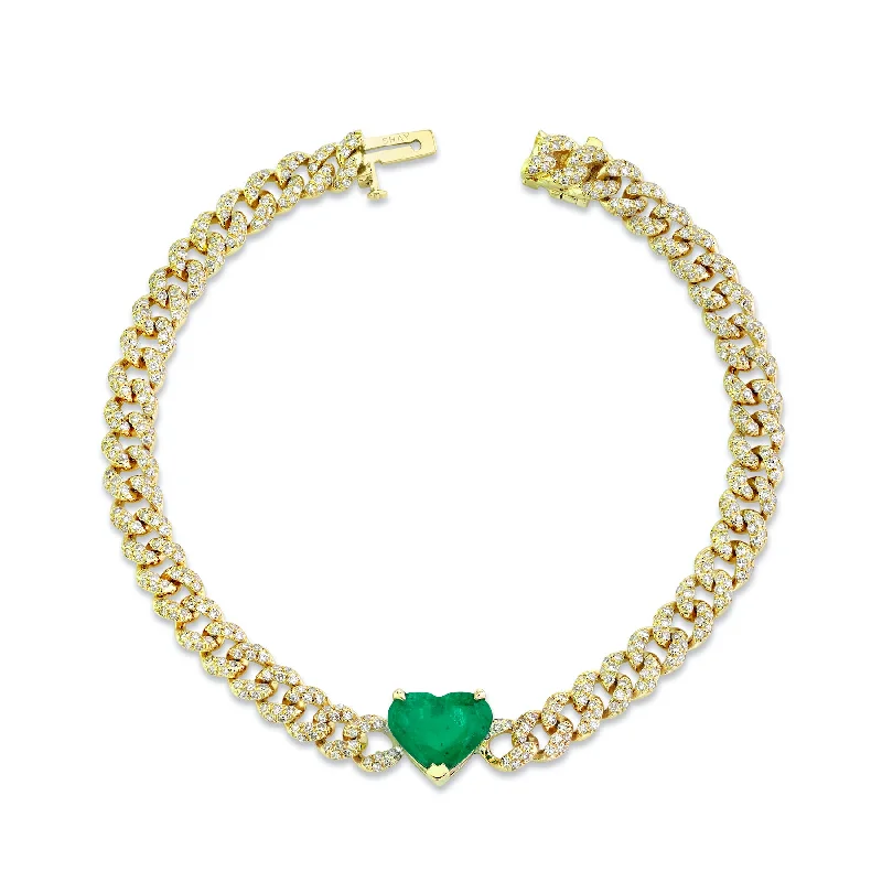 colorful bangles for women -EMERALD HEART PAVE MINI LINK BRACELET