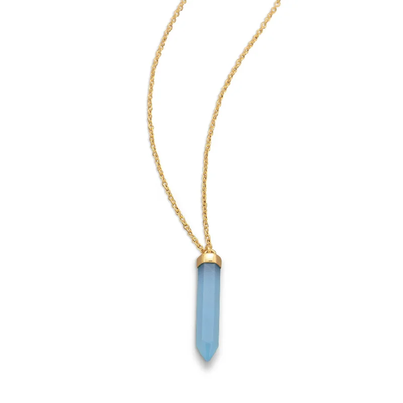 sterling silver necklaces for women -14 Karat Gold Plated Spike Pencil Cut Blue Chalcedony Necklace