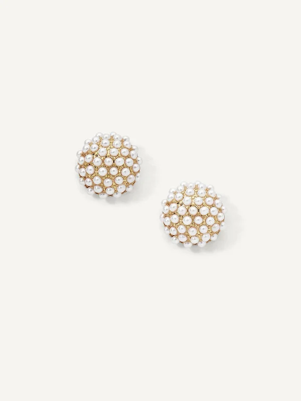 classic pearl earrings for women -Pearl Pave Studs