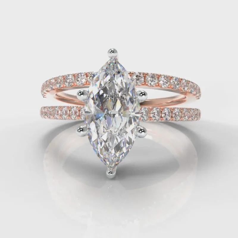 platinum engagement rings -Star Petite Micropavé Marquise Diamond Bridal Set - Rose Gold