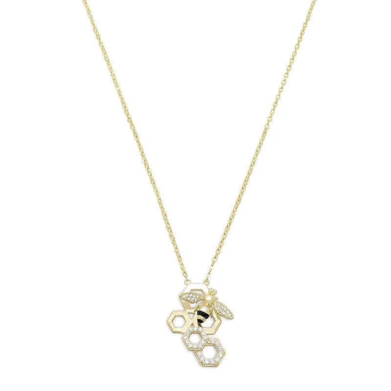 delicate crystal necklaces for women -14 Karat Gold Plated and Signity CZ Bee Necklace