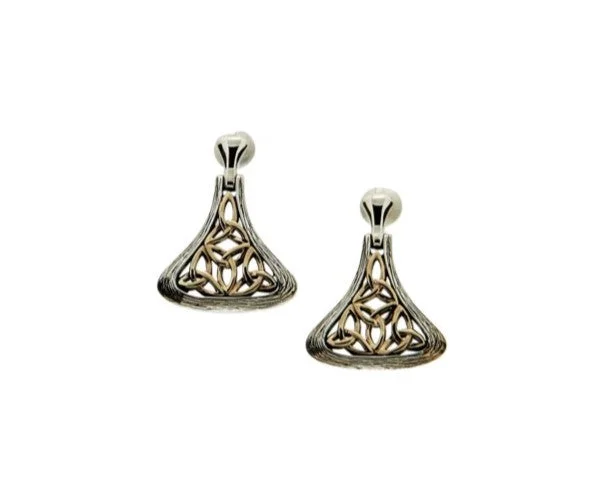 sparkling earrings for women -Silver and 10k Gold Trinity Bell Post Earrings