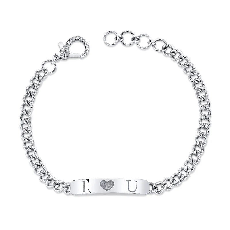 charm bangles for women -READY TO SHIP MINI ME DIAMOND I HEART U ID BAR LINK BRACELET