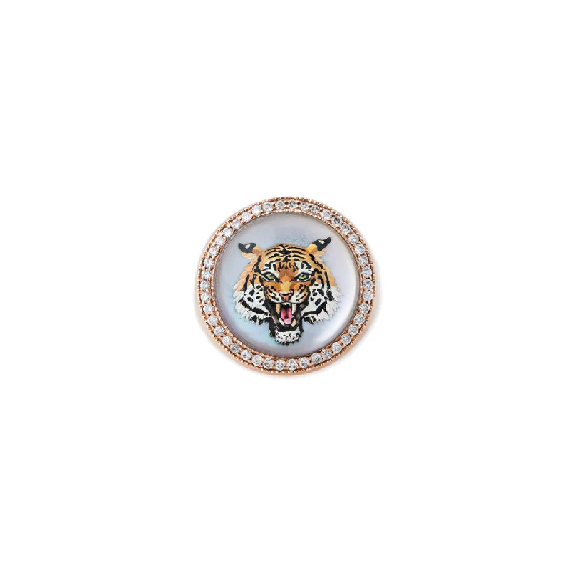 stylish rings for women -PAVE DIAMOND TIGER MOTHER OF PEARL SIGNET RING