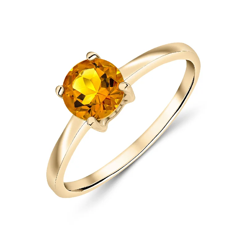 women’s solitaire rings -9K Yellow Gold Round Citrine Solitaire Ring