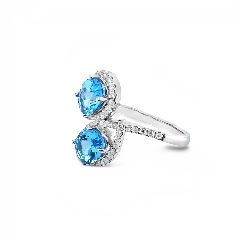 women’s platinum rings -9ct White Gold Blue Topaz & Diamond Ring