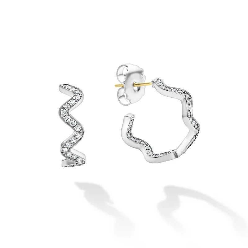 trendy dangling earrings -Caviar Spark Wave Diamond Hoop Earrings