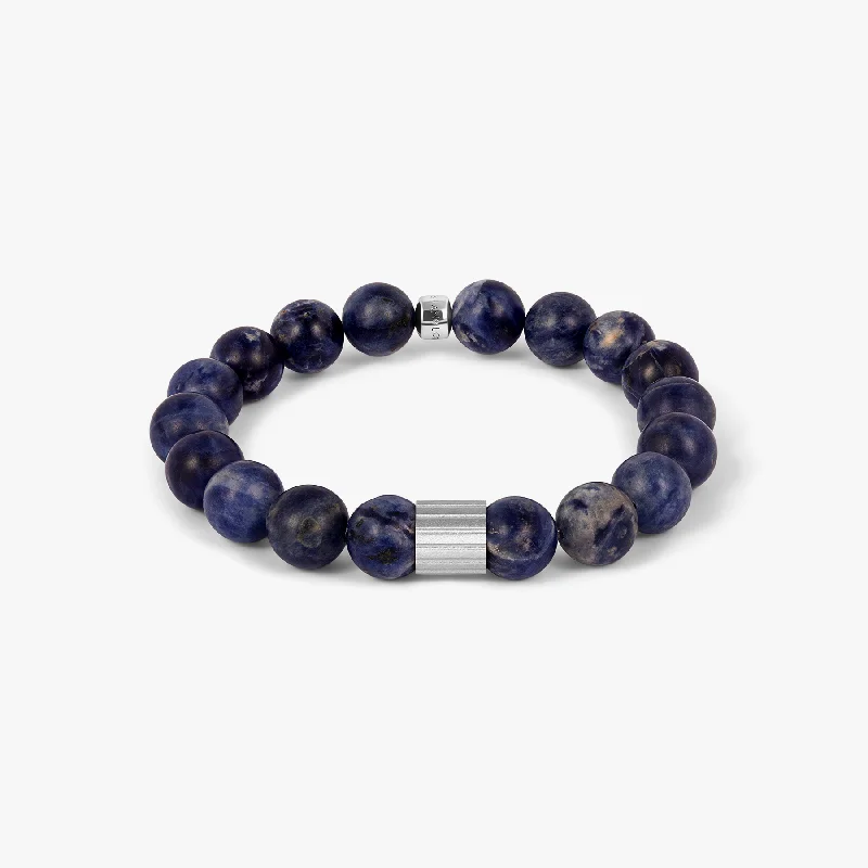 spiral bangles for women -Maxi Pop Beaded Bracelet in Rhodium Silver with Blue Sodalite