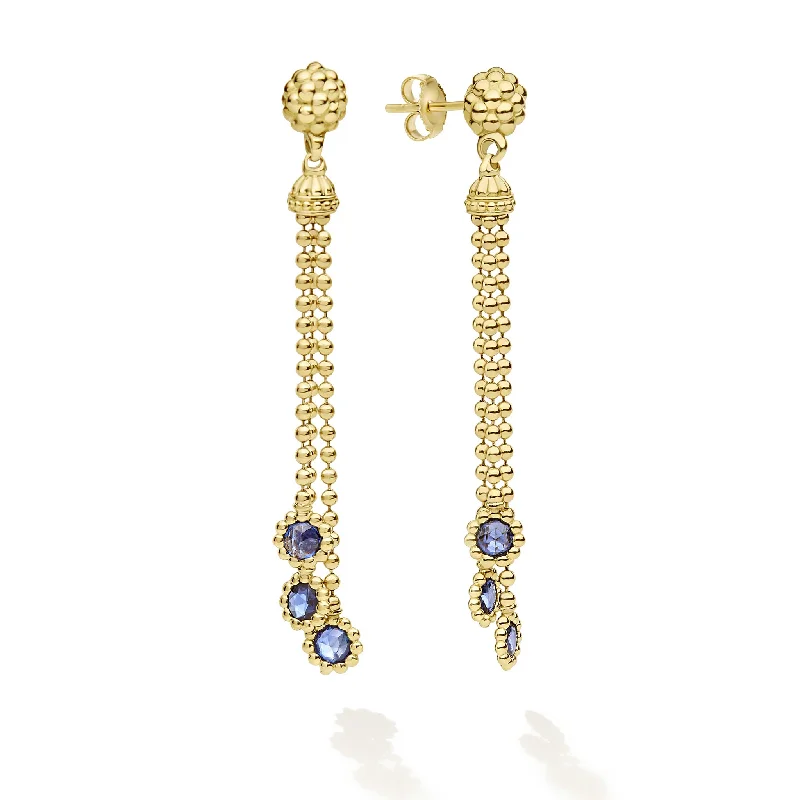 luxury earrings for women -Studio 18K Gold Blue Sapphire Drop Earrings