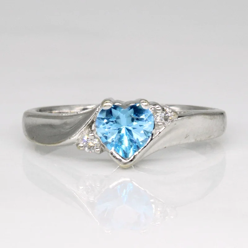 luxury diamond rings -Blue Topaz & Diamond Heart Ring | 0.46ct, 0.03ctw | SZ 5.75 |