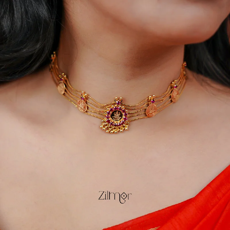 women’s layered gold necklaces -PP101986 - Gold tone Kashu Lakshmi choker with matching Earring