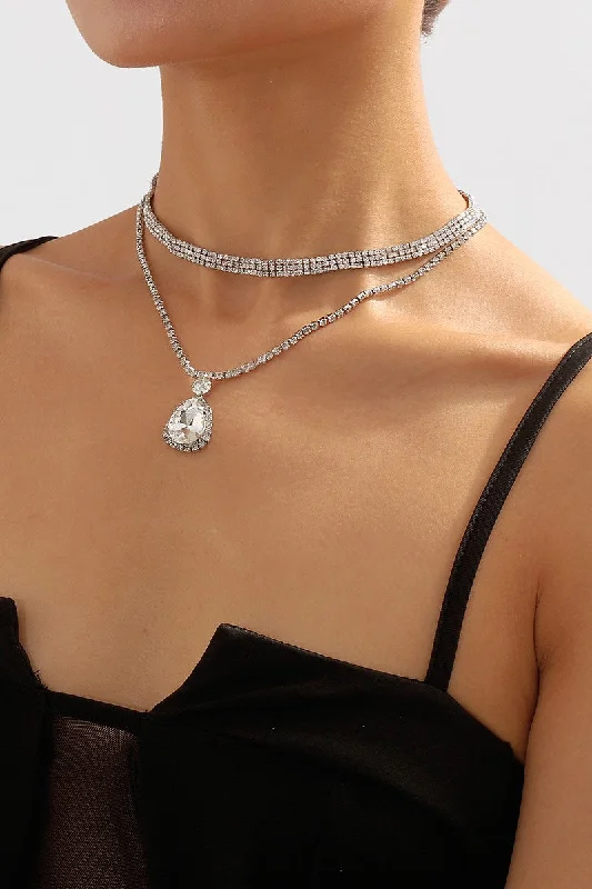 layered necklaces for women -Rhinestone Double Layer Choker