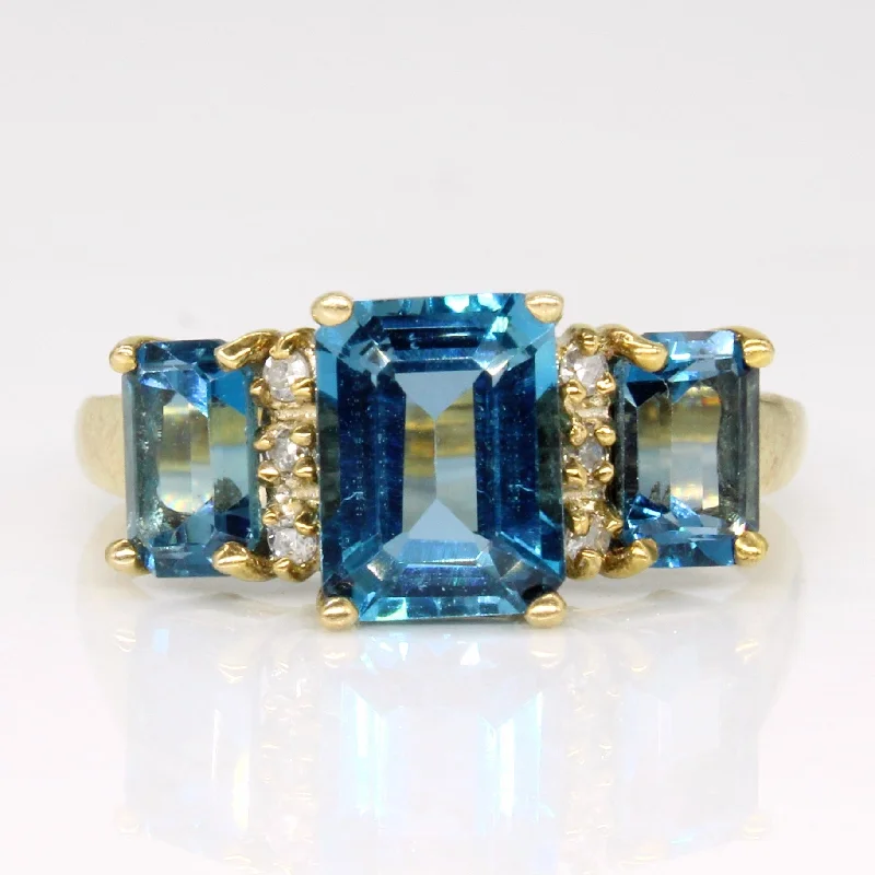 contemporary rings for women -Blue Topaz & Diamond Cocktail Ring | 3.30ctw, 0.06ctw | SZ 7.5 |