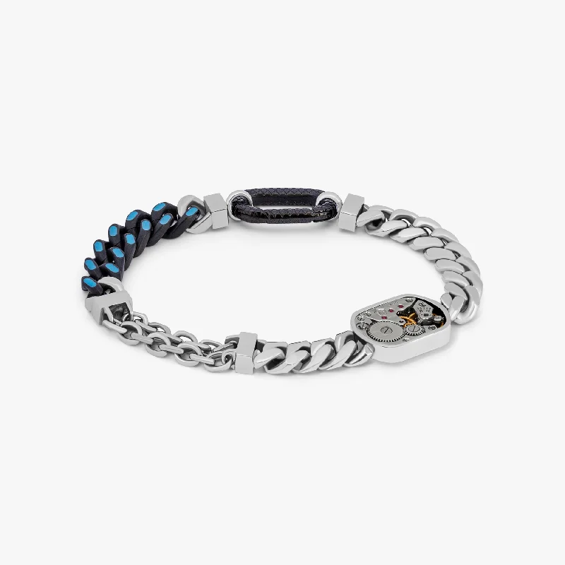 elegant silver bracelets -Stainless steel Catena Multi bracelet with blue enamel