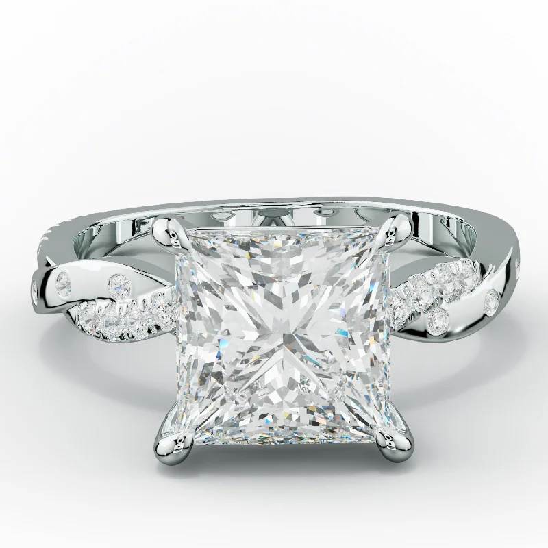 silver diamond engagement rings -Mia Princess Cut Diamond Engagement Ring