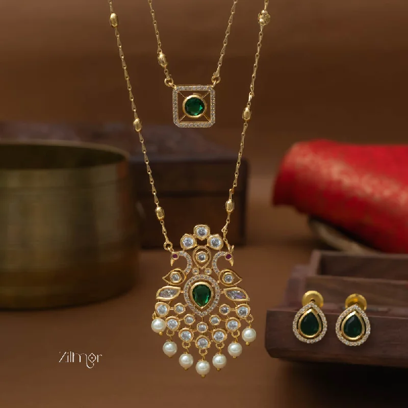 women’s engagement necklaces -SN101785 - Premium Antique AD Stone Layer Necklace with Earrings