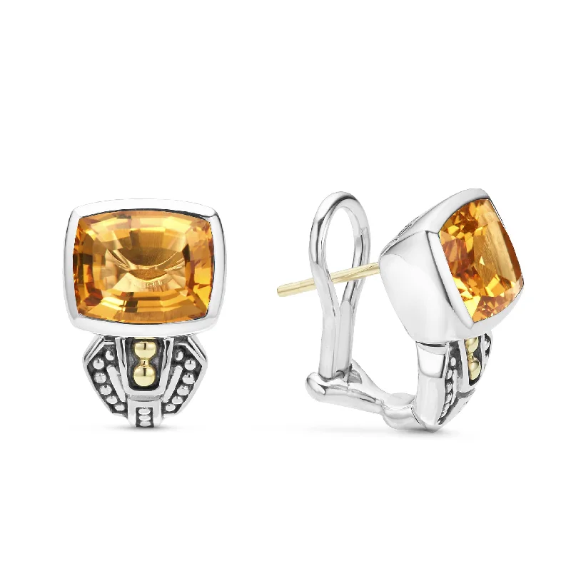 dainty earrings for women -Caviar Color Bezel-Set Citrine Earrings