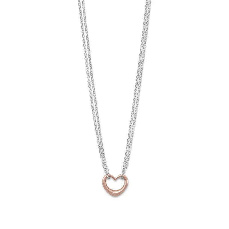 women’s sparkling necklaces -Two Tone Double Strand Open Heart Necklace