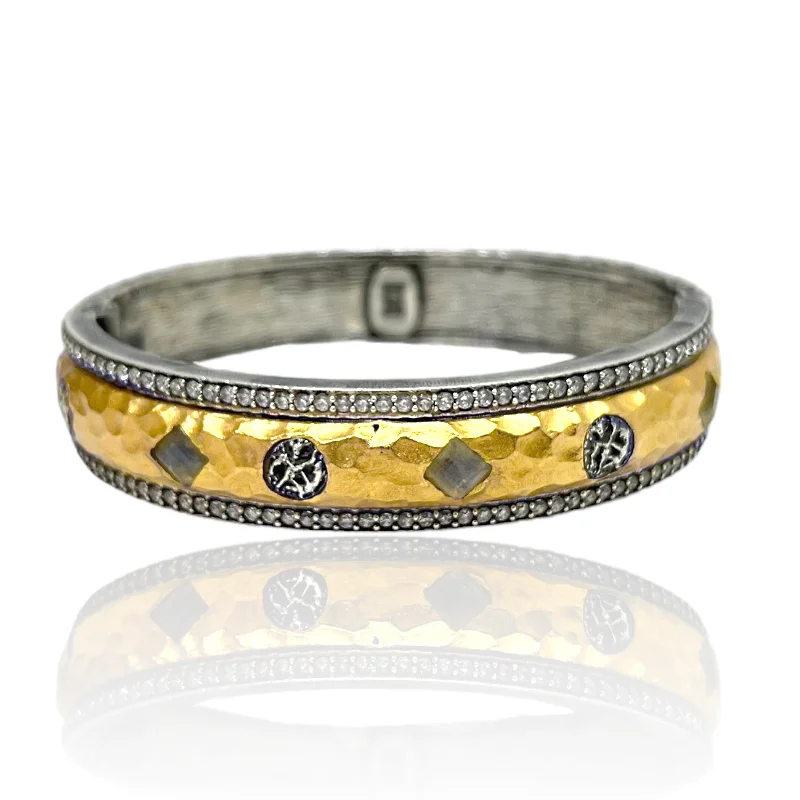 luxury tennis bracelets for women -VINTAGE SILVER & GOLD LABRADORITE MOTA COIN BANGLE