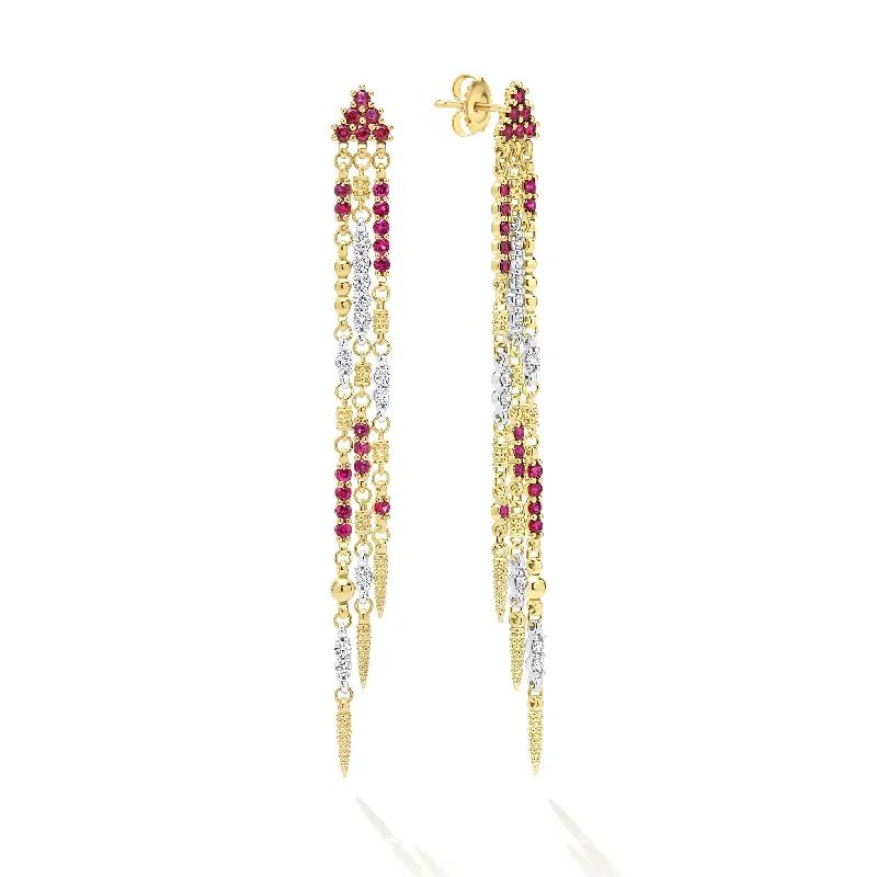 women’s custom-designed earrings -Studio 18K Gold Ruby and Diamond Drop Earrings