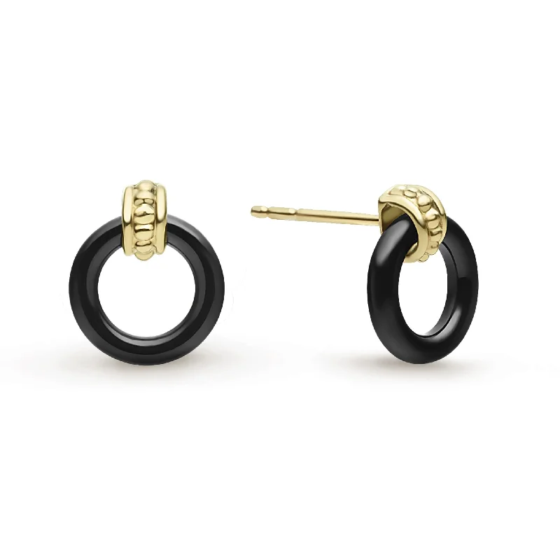 luxury earrings for women -Meridian 18K Gold Black Ceramic Circle Stud Earrings