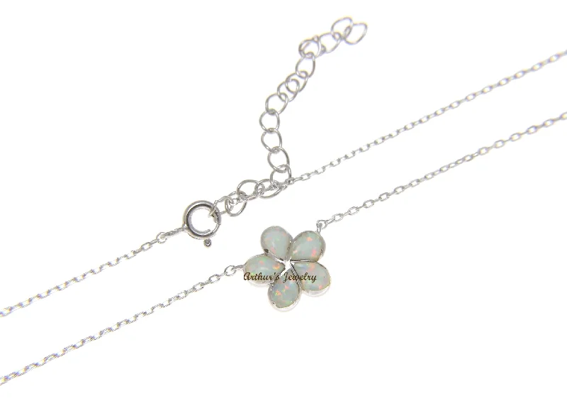 stylish modern necklaces for women -925 Silver Hawaiian Plumeria Flower White Opal Necklace Chain Included 18"+2"