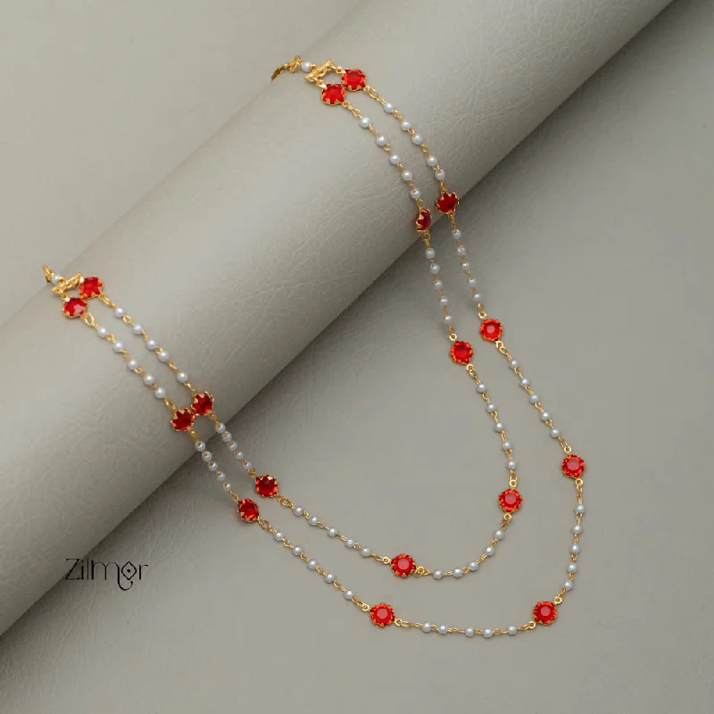 trendy gold necklaces for women -PE101755 - Gold Toned Double  Pearl layer AD Stone Necklace