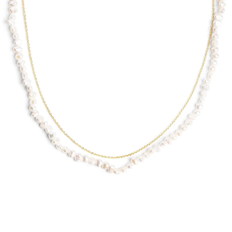 designer necklaces for women -Pearl Chain Gold Necklace