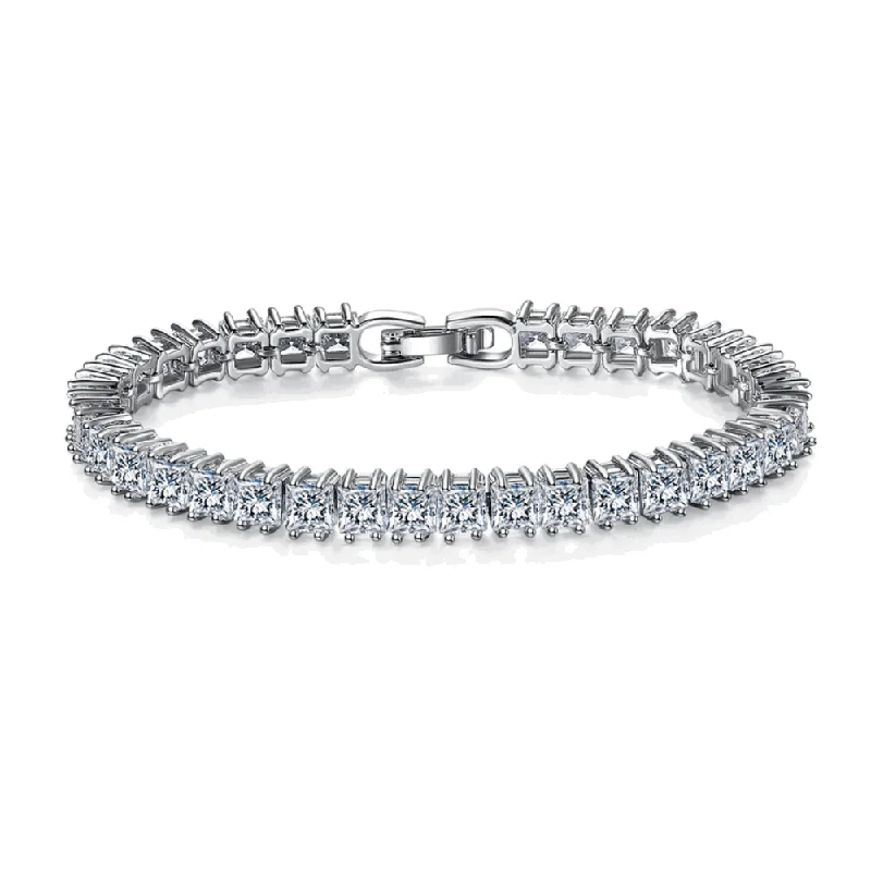 stackable bracelets for women -Princess Cut Cubic Zirconia Tennis Bracelet