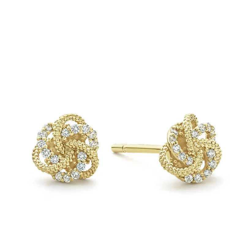 matching earrings for women -Love Knot Small 18K Gold Love Knot Diamond Earrings