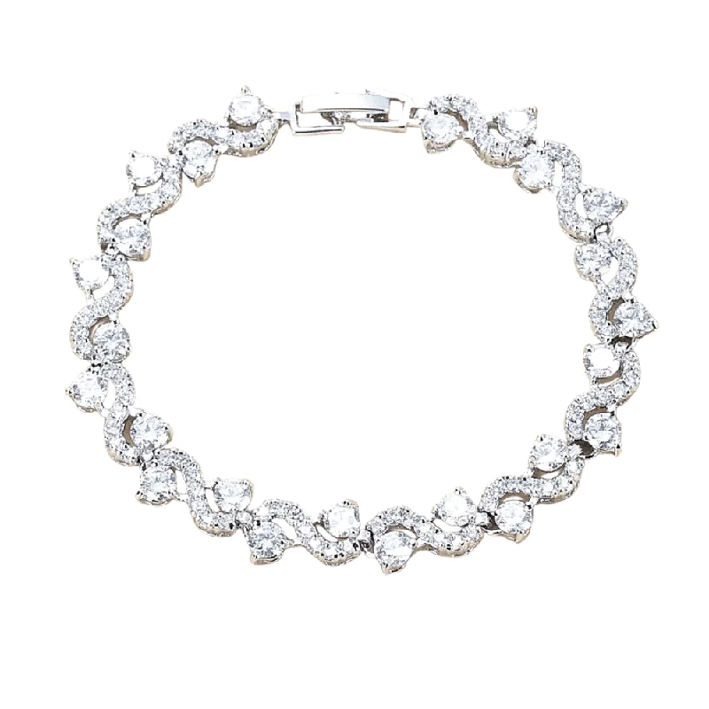 luxury tennis bracelets for women -Wave Cubic Zirconia Tennis Bracelets with Round Cut White Diamond Cubic Zirconia