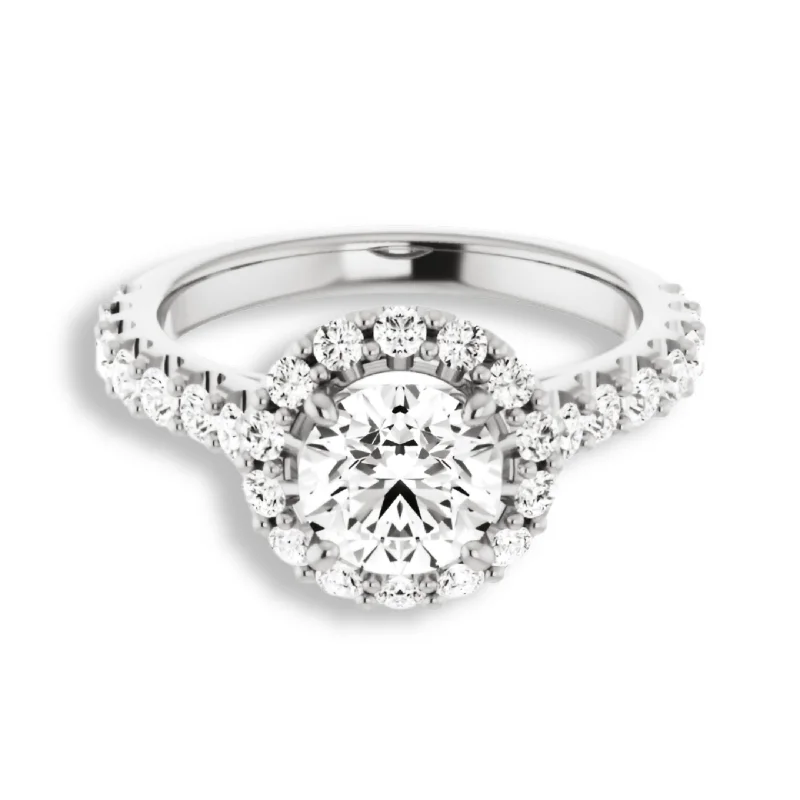 bold engagement rings -Round Diamond Halo Engagement Ring