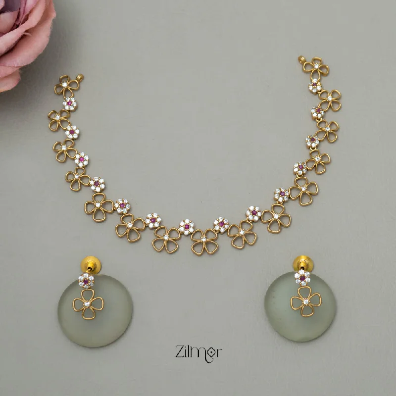 romantic necklaces for women -SN101783 - AD Stone Choker Necklace Earrings Set