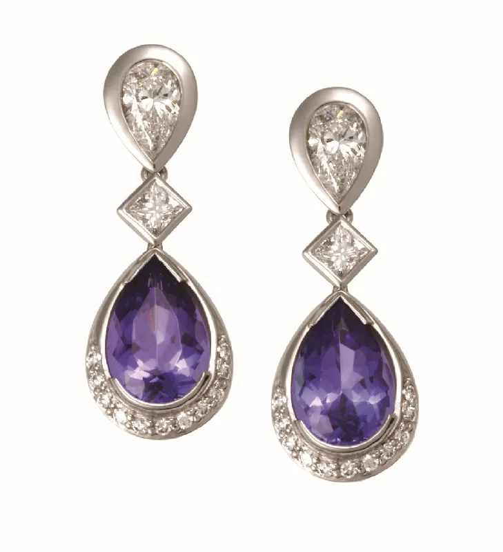 dainty earrings for women -Tanzanite Diamond Drops