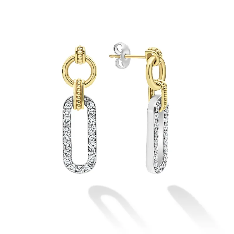 women’s earrings -Signature Caviar Two-Tone Link Diamond Drop Earrings