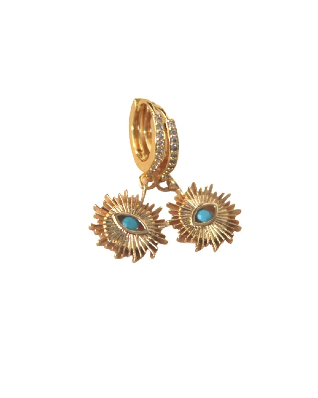 romantic earrings for women -Evil Eye Sunburst Hoops