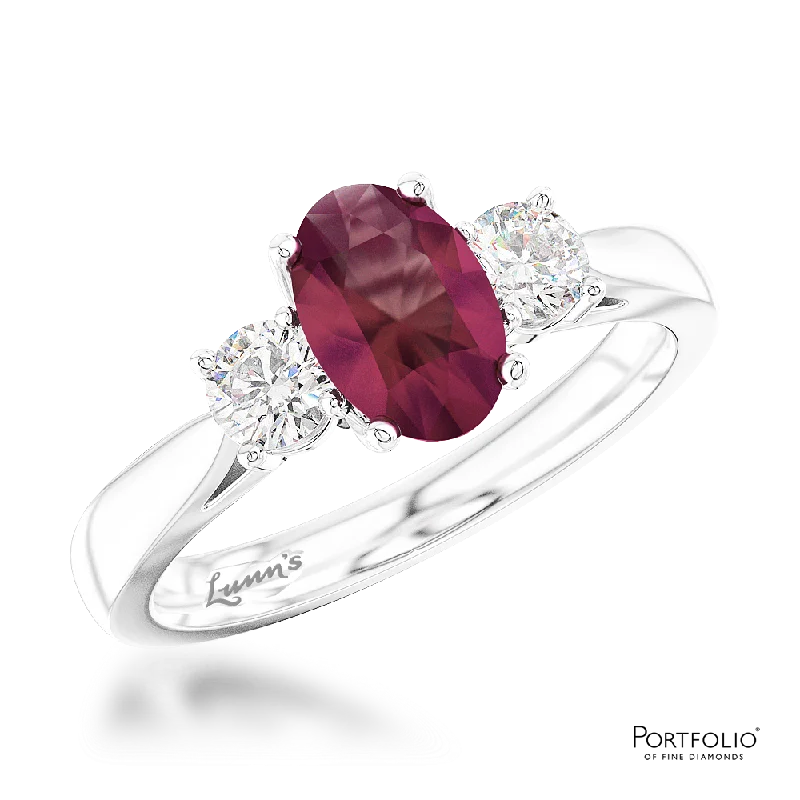 diamond rings for women -Three Stone 0.58ct Ruby Platinum Ring