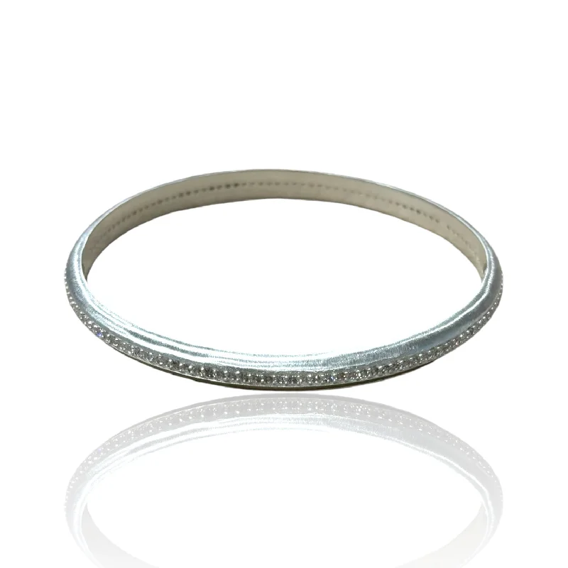 fashionable cuffs for women -BRUSHED SILVER TRINITY PAVE BANGLE