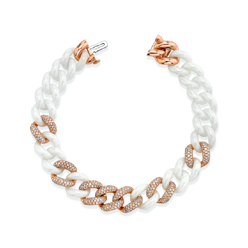 women’s diamond bracelets -DIAMOND 7 PAVE & WHITE CERAMIC ESSENTIAL LINK BRACELET