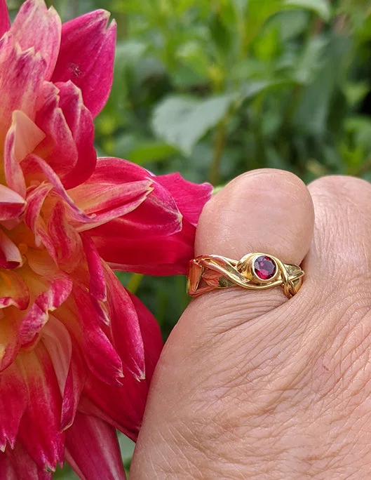 stackable rings for women -SOLD: Band style ring with bezel set garnet