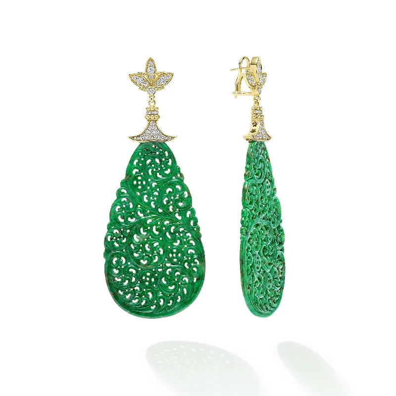 luxury diamond hoop earrings -Studio 18K Gold and Jade Diamond Teardrop Earrings