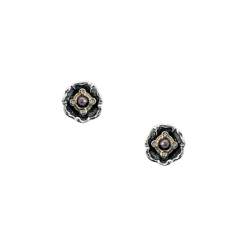 statement earrings for women -Silver and 10k Gold Aphrodite Stud Earrings - Peacock Fresh Water Pearl