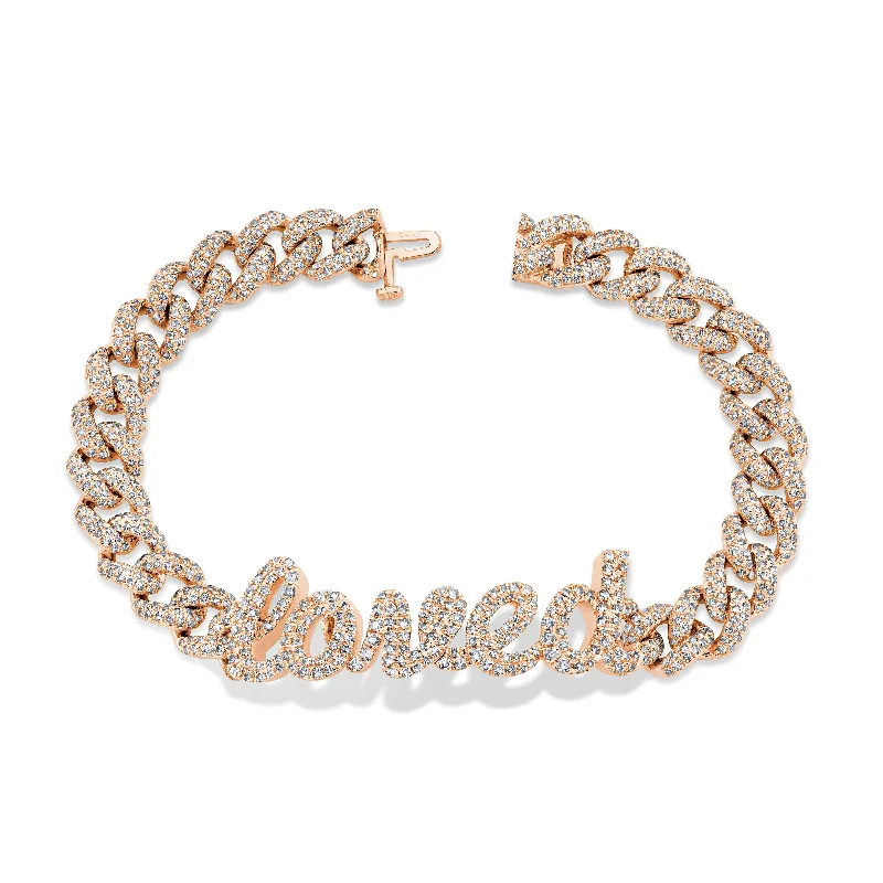 stackable bracelets for women -DIAMOND PAVE PERSONALIZED 5 LETTER MEDIUM LINK BRACELET