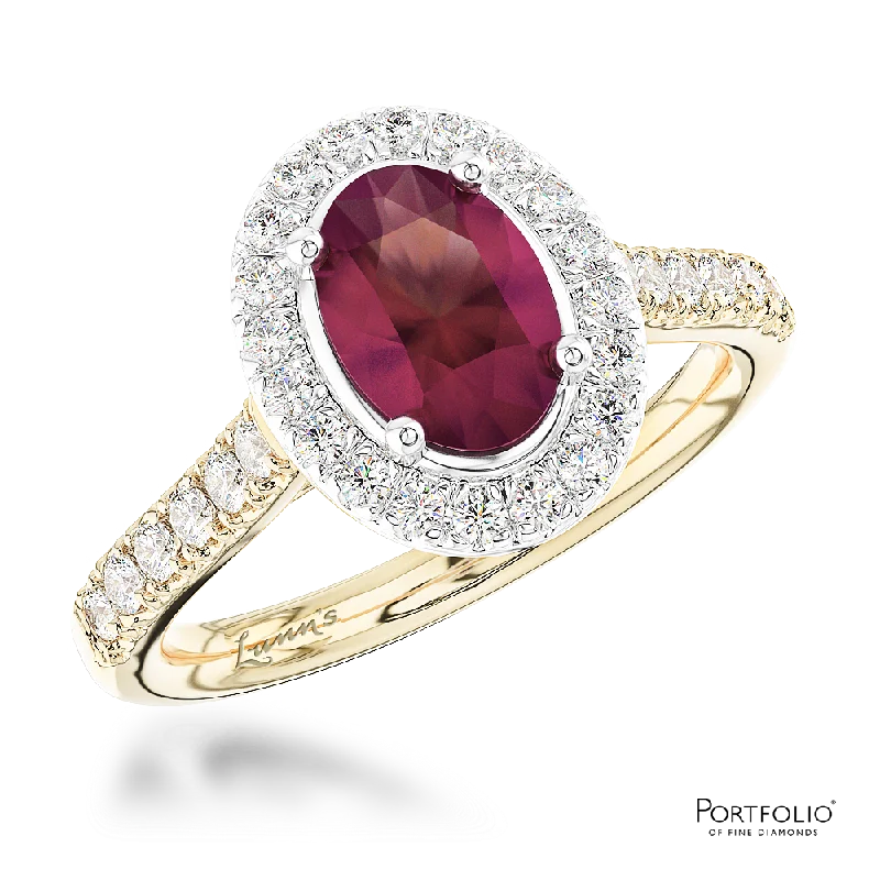 minimalist rings for women -Cluster 0.75ct Ruby Yellow Gold/Platinum Ring