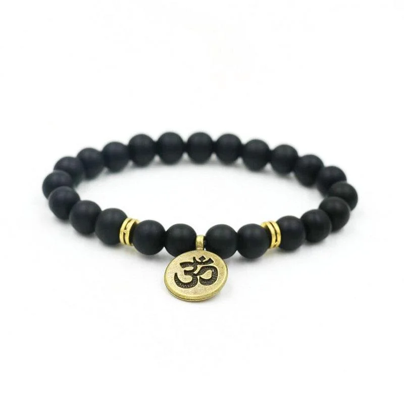 gemstone bangles for women -Yoga Bracelets Black Beaded with Spiritual Charms