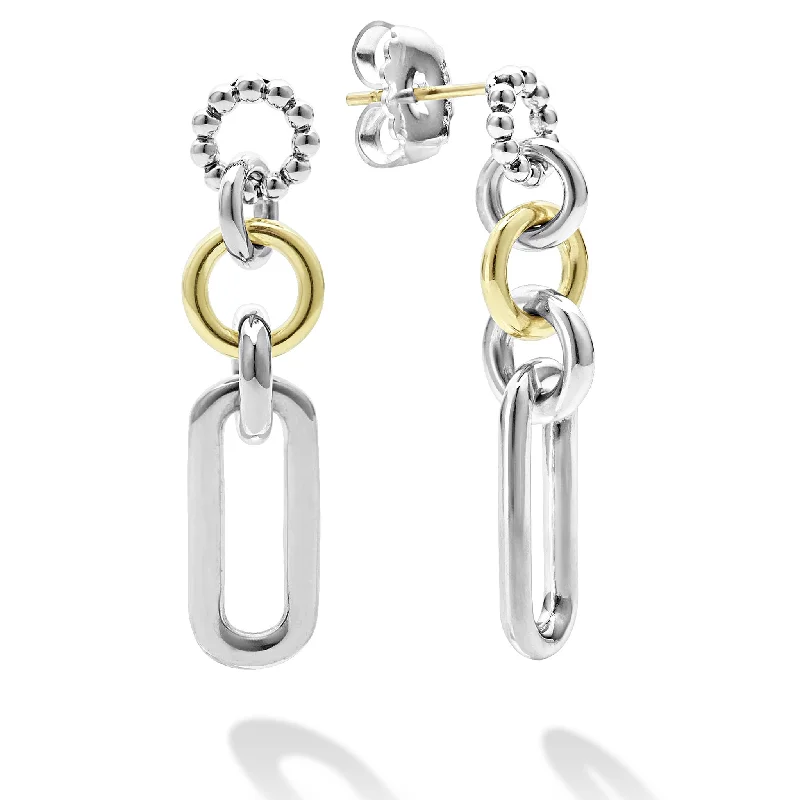 women’s custom-designed earrings -Signature Caviar Two-Tone Link Drop Earrings