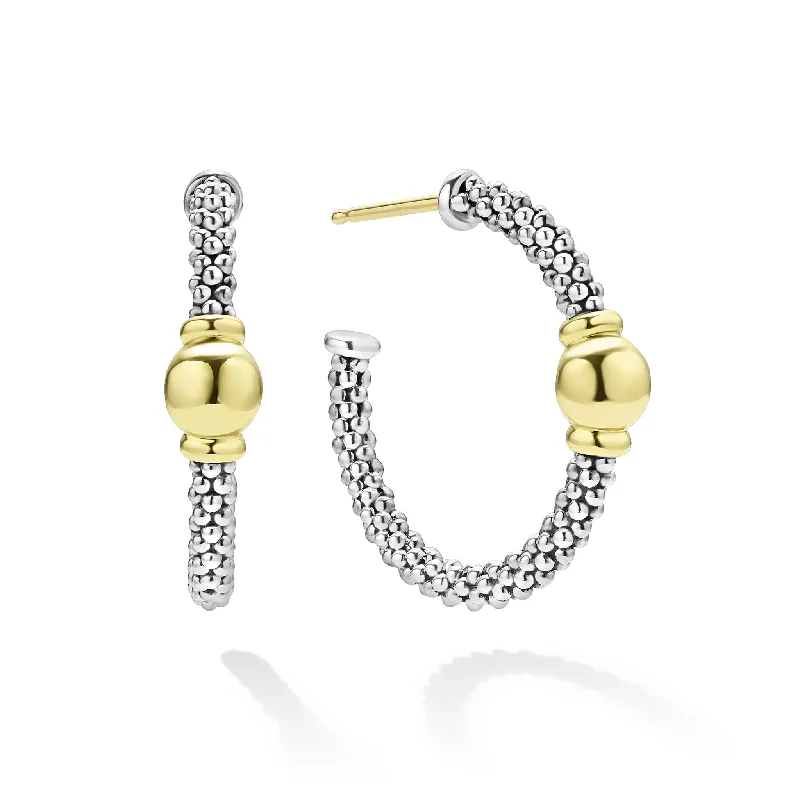 luxury diamond earrings -Signature Caviar Two-Tone Station Hoop Earrings